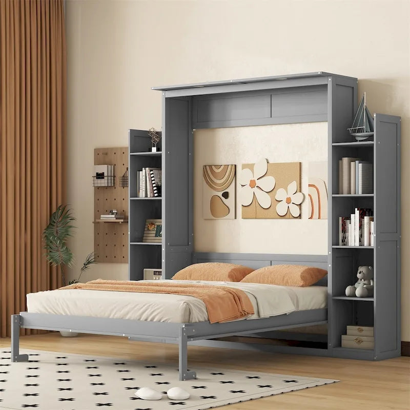 Letto a muro a scomparsa "Queen Size" con mensole e luci a LED