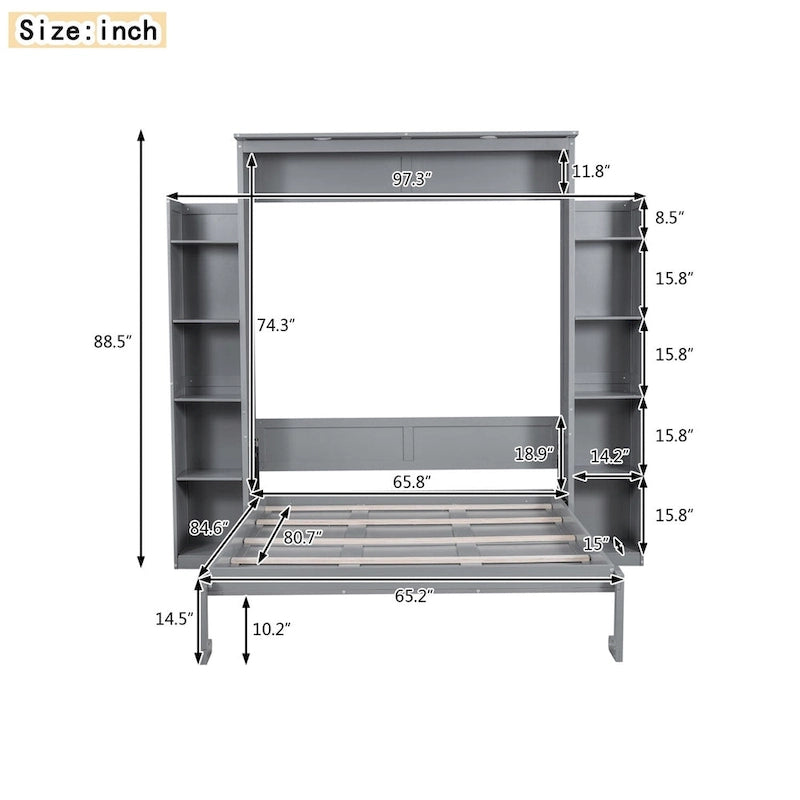 Letto a muro a scomparsa "Queen Size" con mensole e luci a LED