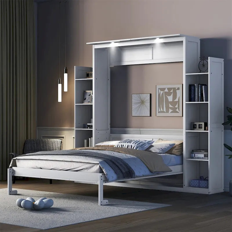Letto a muro a scomparsa "Queen Size" con mensole e luci a LED