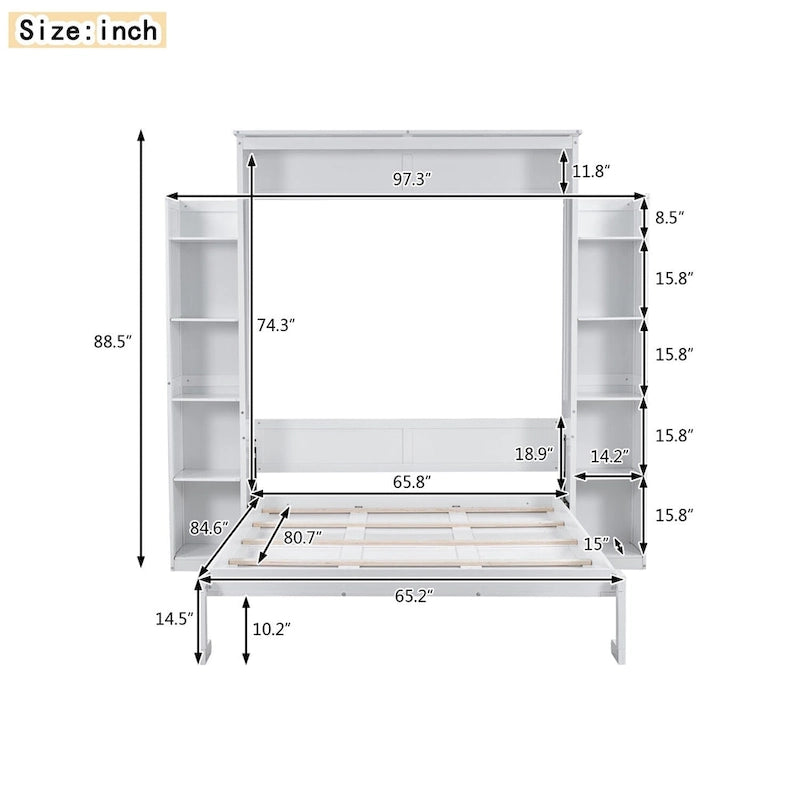 Letto a muro a scomparsa "Queen Size" con mensole e luci a LED