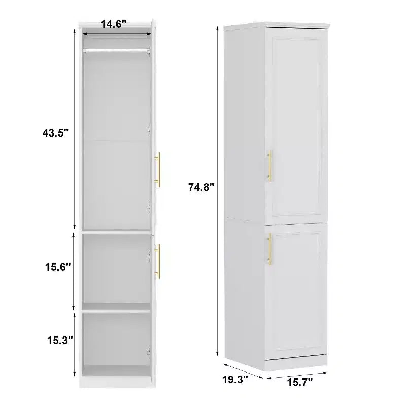 Famapy Luxe witte modulaire kledingkast met gouden beslag: deuren met panelen + ontwerp met verschillende deuren  elegante, op maat gemaakte kledingkast voor slaapkamers