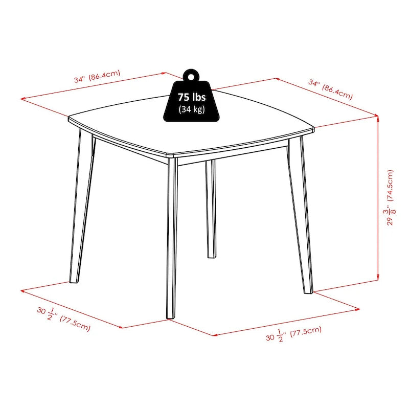 Tavolo da Pranzo in Legno Massello, Noce - 34.02 x 34.02 x 29.33 pollici