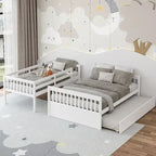 Lit superposé Gymax, couchage haut 1 place et couchage bas 2 places, avec lit gigogne 1 place et plateforme convertible