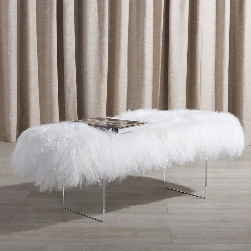 Pouf Gaetane in Pelle di Pecora con Gambe in Acrilico