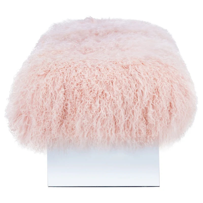 Pouf Gaetane in Pelle di Pecora con Gambe in Acrilico