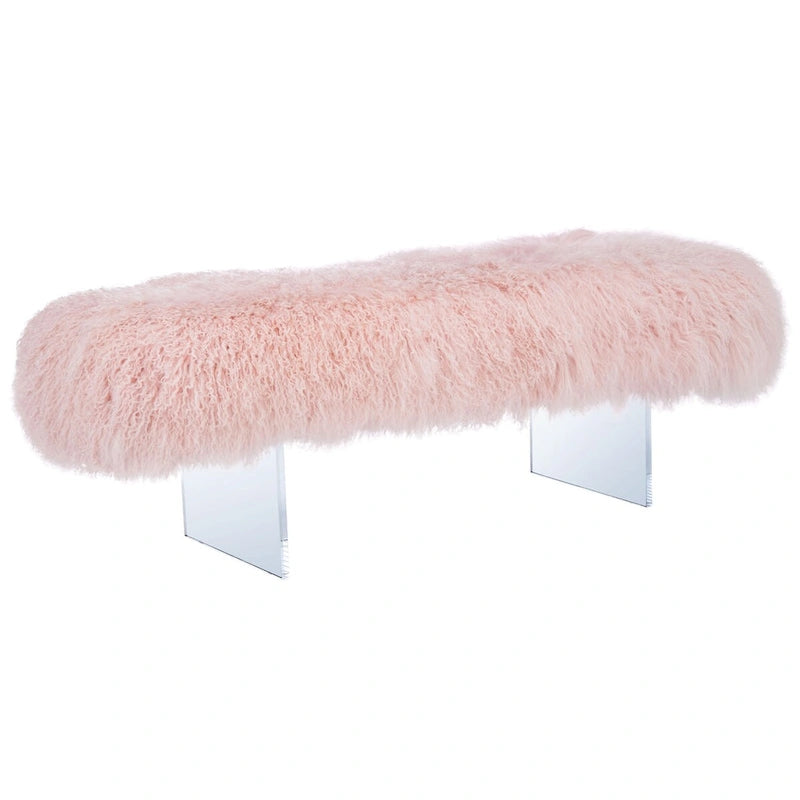 Pouf Gaetane in Pelle di Pecora con Gambe in Acrilico