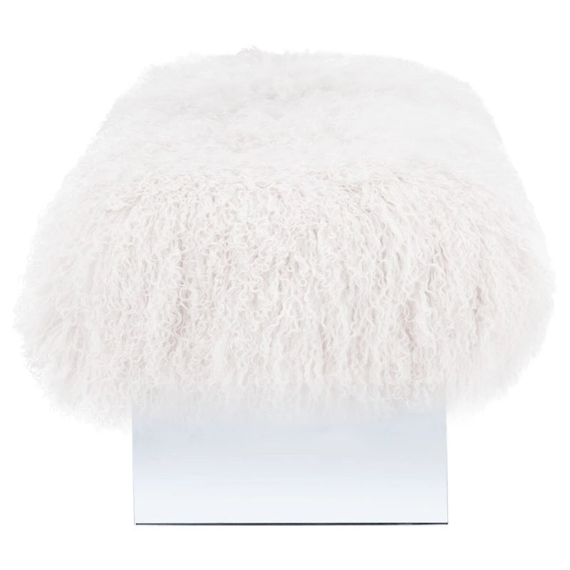 Pouf Gaetane in Pelle di Pecora con Gambe in Acrilico
