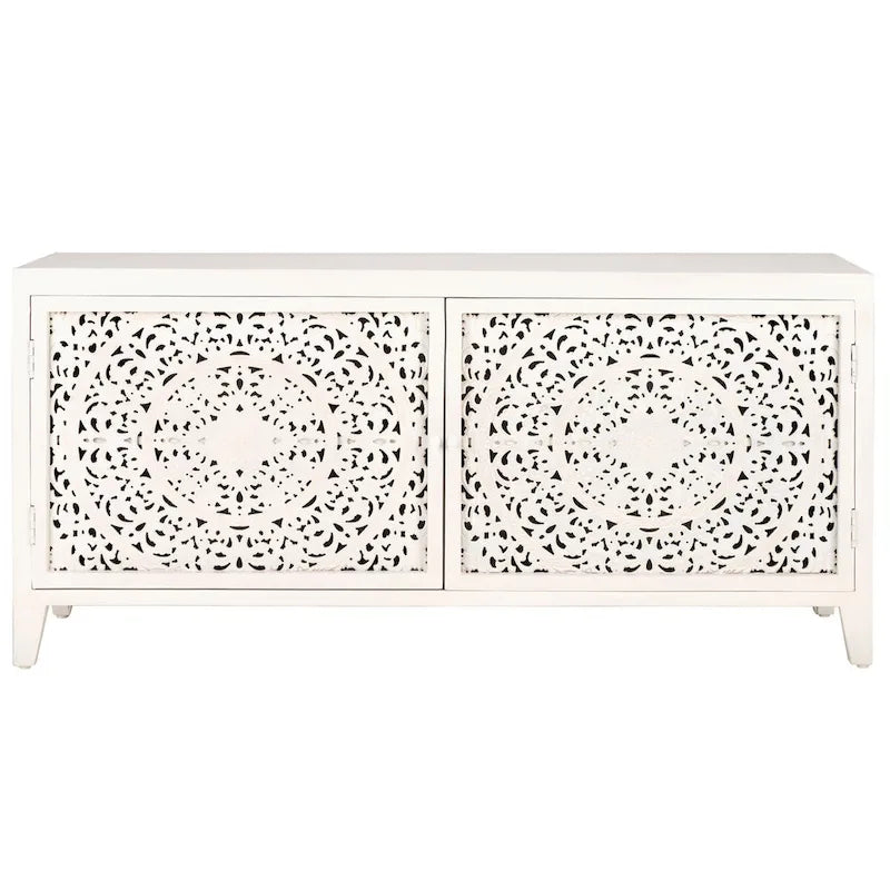 Mobile TV in Legno di Mango con 2 Ripiani e 2 Ante - 140L x 38P x 66A cm