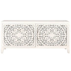 Mobile TV in Legno di Mango con 2 Ripiani e 2 Ante - 140L x 38P x 66A cm