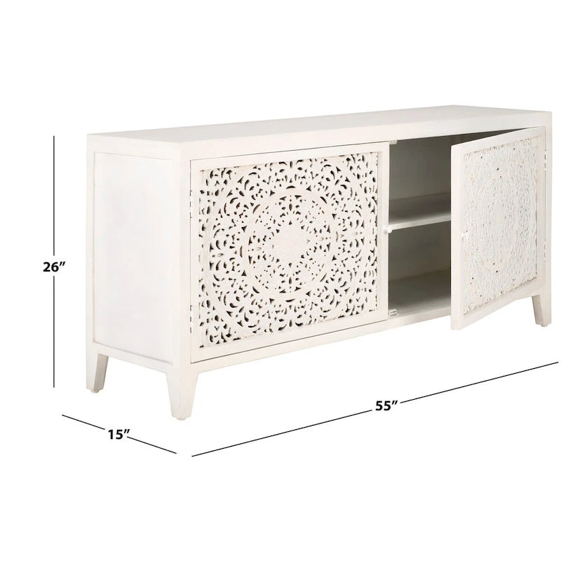 Mobile TV in Legno di Mango con 2 Ripiani e 2 Ante - 140L x 38P x 66A cm