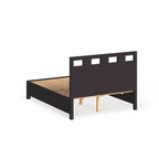 Letto a piattaforma contenitore con testiera rettangolare intagliata – Finitura espresso