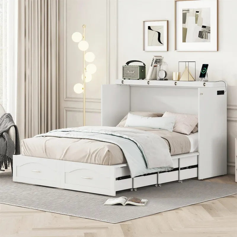 Letto a scomparsa con cassetto, prese e porte USB – Misura francese/matrimoniale