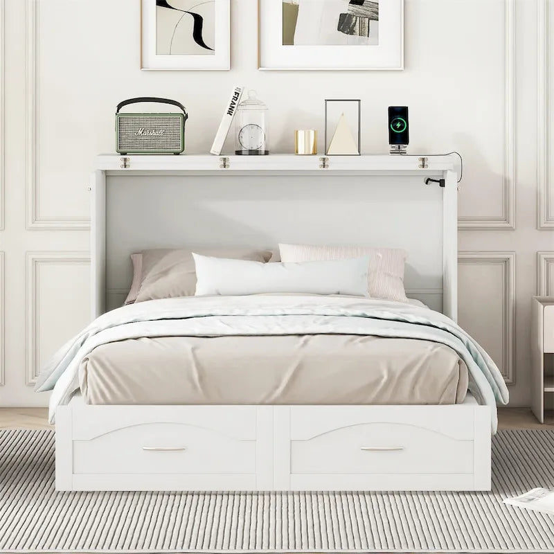 Letto a scomparsa con cassetto, prese e porte USB – Misura francese/matrimoniale