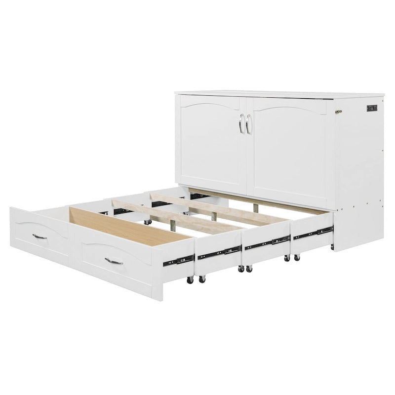 Letto a scomparsa con cassetto, prese e porte USB – Misura francese/matrimoniale