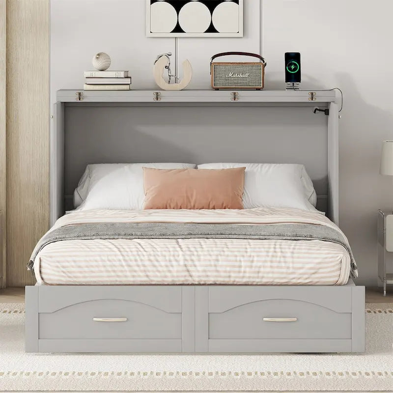 Letto a scomparsa con cassetto, prese e porte USB – Misura francese/matrimoniale
