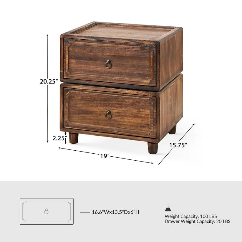 Comodino a 2 cassetti con configurazioni di archiviazione modulari