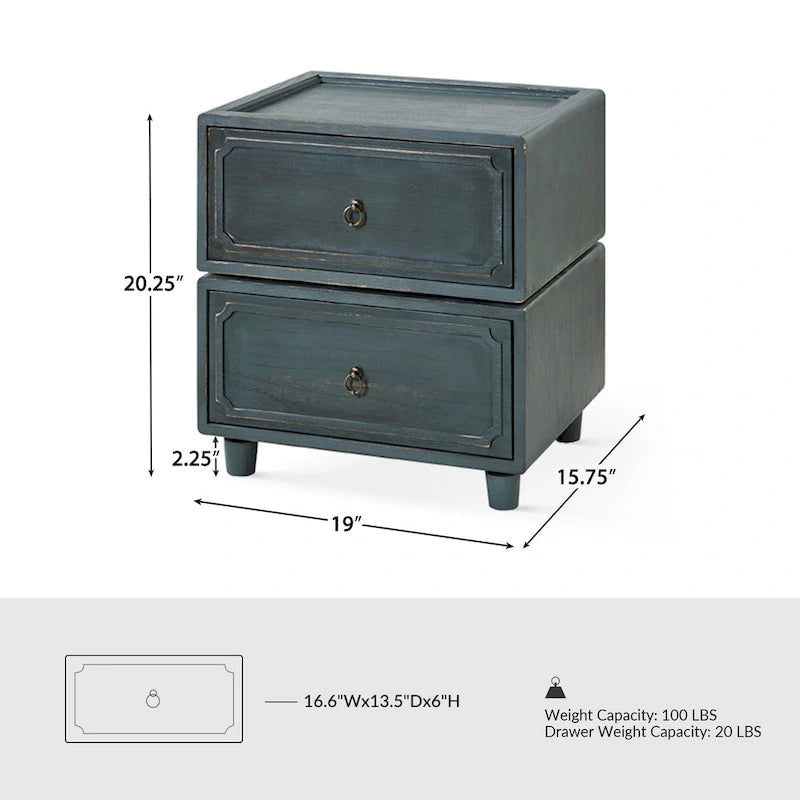 Comodino a 2 cassetti con configurazioni di archiviazione modulari