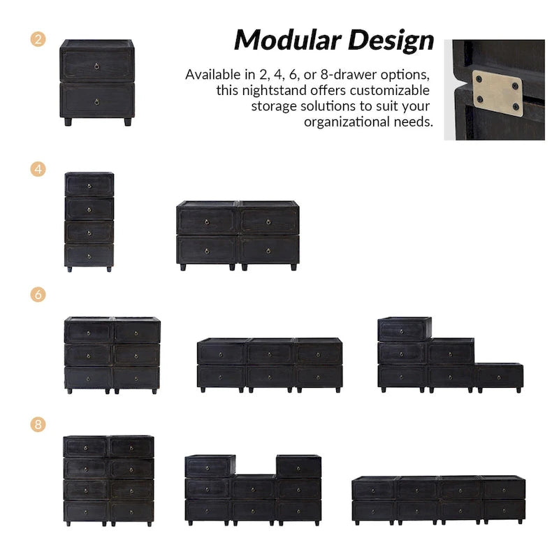 Comodino a 2 cassetti con configurazioni di archiviazione modulari