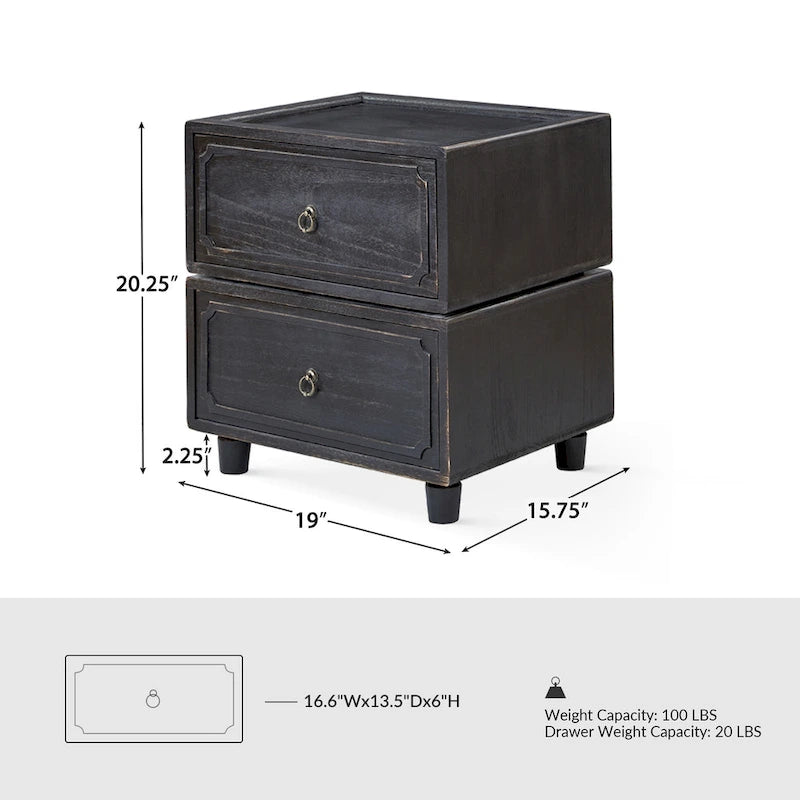 Comodino a 2 cassetti con configurazioni di archiviazione modulari