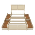 Letto a piattaforma contenitore matrimoniale con 4 cassetti e testiera in rattan