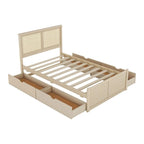 Letto a piattaforma contenitore matrimoniale con 4 cassetti e testiera in rattan