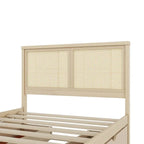 Letto a piattaforma contenitore matrimoniale con 4 cassetti e testiera in rattan