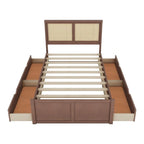 Letto a piattaforma contenitore matrimoniale con 4 cassetti e testiera in rattan