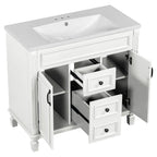 36'' Modern Bathroom Vanity with Top Sink and Mirror Cabinet,2 Doors and 2 Drawers