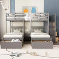 Whisen Etagenbett mit Doppelbett über Einzelbett, dreistöckiges Holzetagenbett mit Schubladen und Schutzgittern
