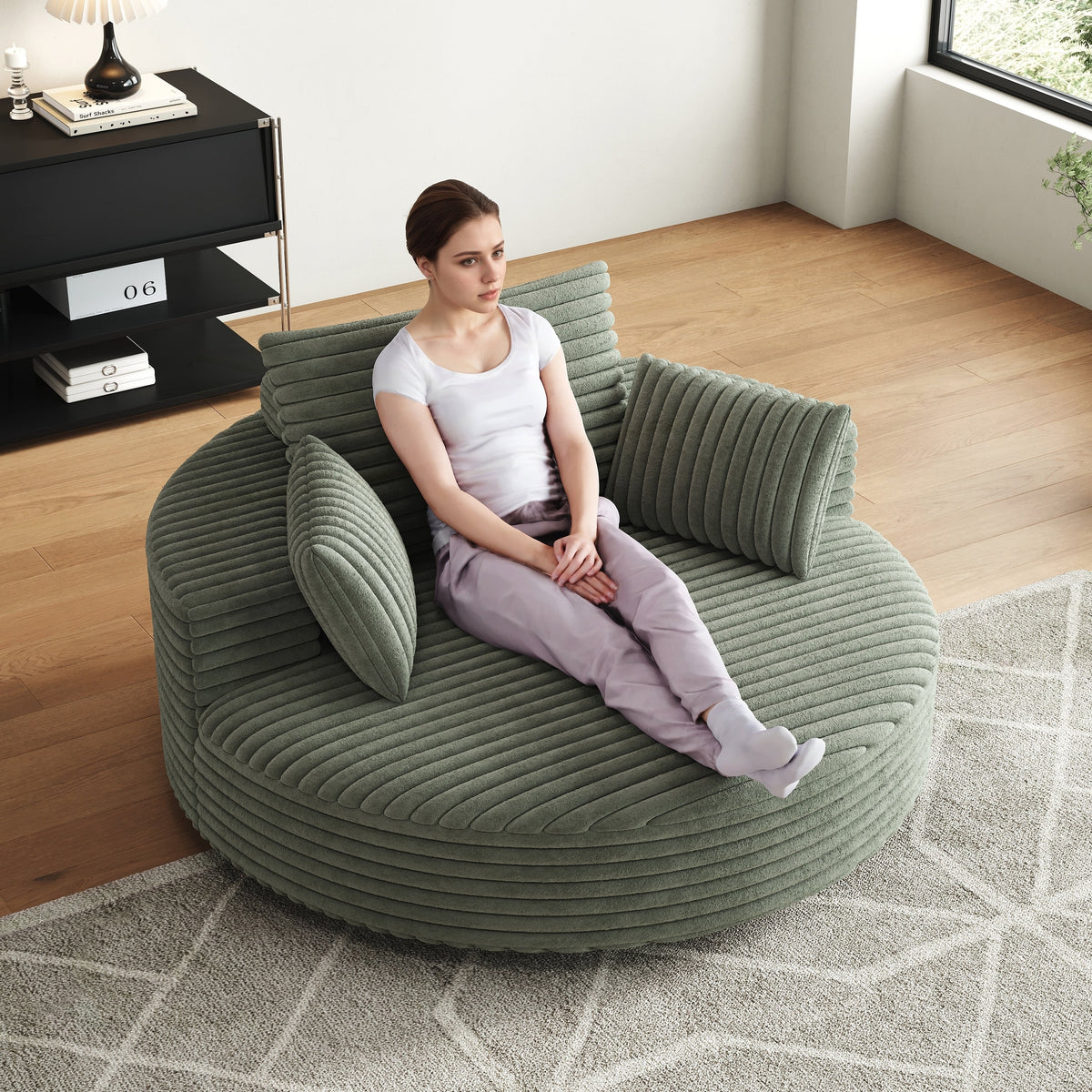 Draaifauteuil voor één persoon van corduroy, chenille en schuim
