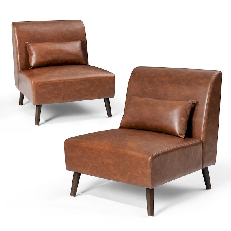 Poltrona senza braccioli con cuscino – Similpelle, struttura in legno