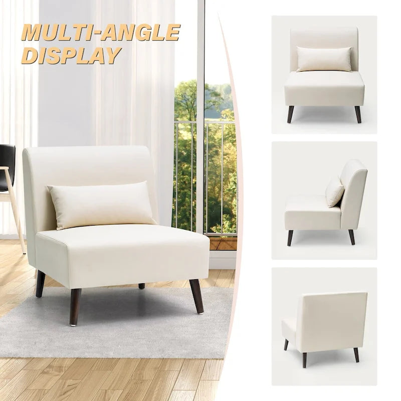 Poltrona senza braccioli con cuscino – Similpelle, struttura in legno