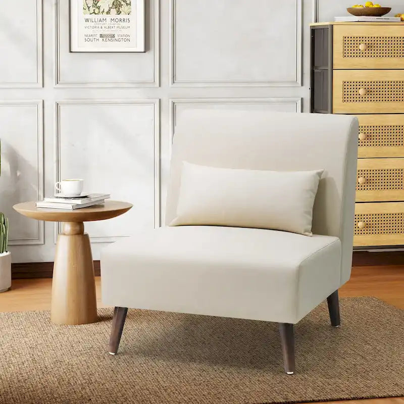 Poltrona senza braccioli con cuscino – Similpelle, struttura in legno