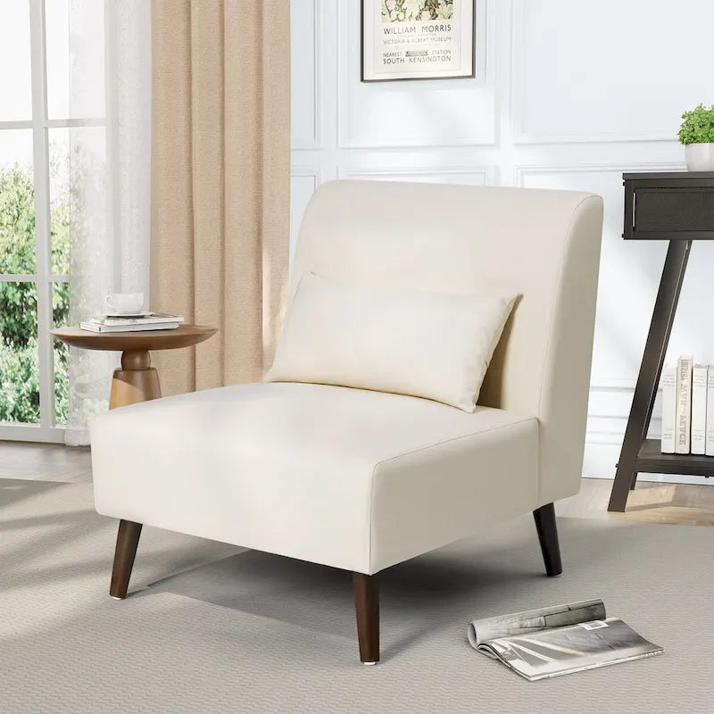 Poltrona senza braccioli con cuscino – Similpelle, struttura in legno