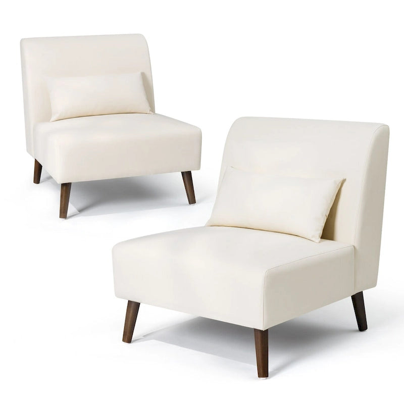 Poltrona senza braccioli con cuscino – Similpelle, struttura in legno