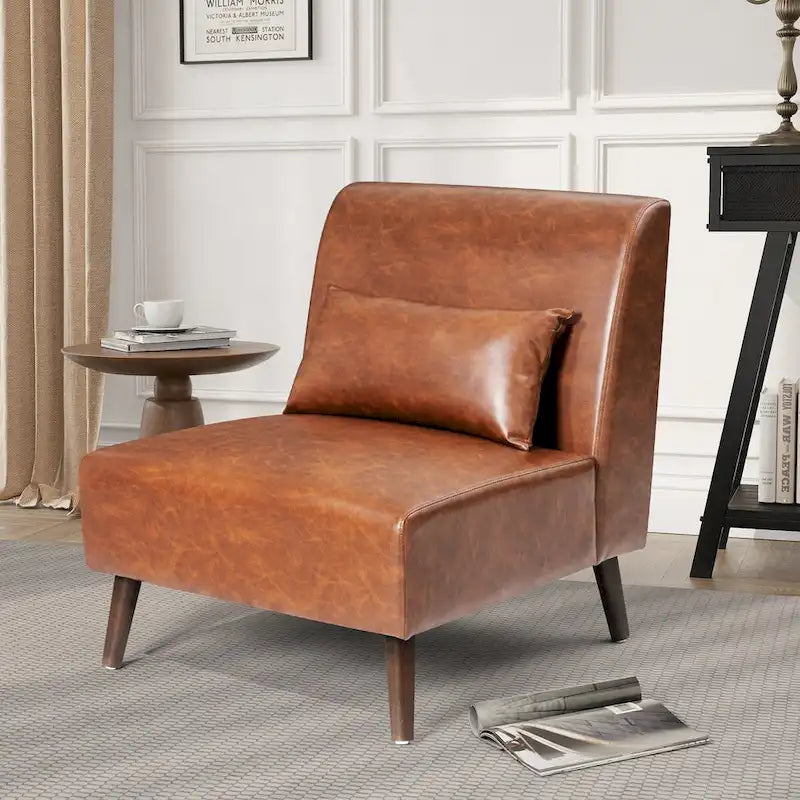 Poltrona senza braccioli con cuscino – Similpelle, struttura in legno