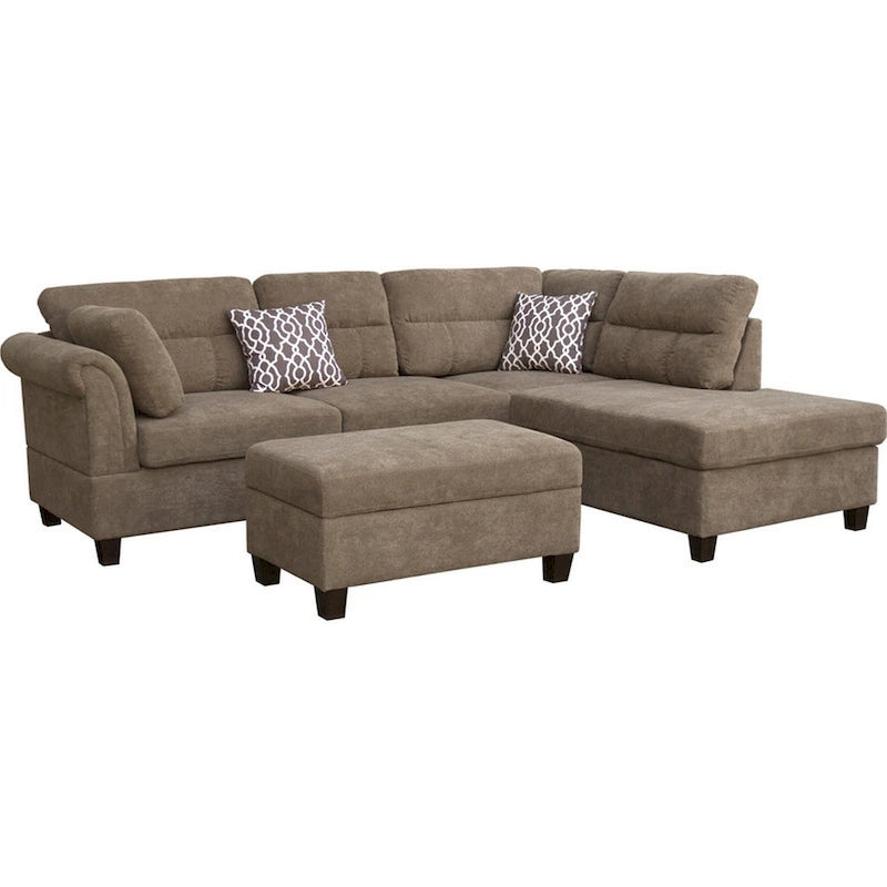 Divano componibile con chaise longue e pouf contenitore