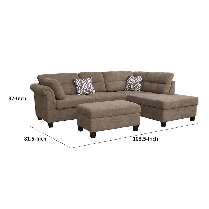 Divano componibile con chaise longue e pouf contenitore