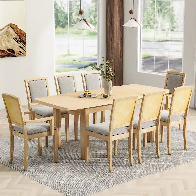 Tavolo da pranzo allungabile con prolunga removibile e sedie imbottite