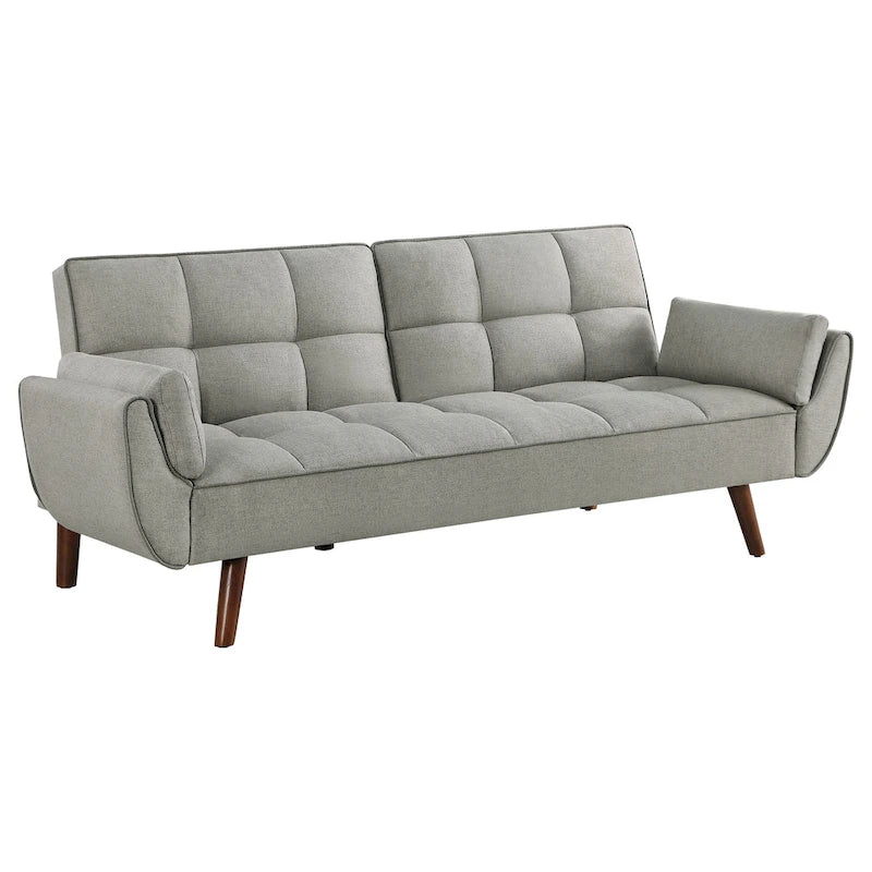Divano Letto Futon Convertibile con Schienale Trapuntato e Gambe Affusolate, Tessuto Grigio