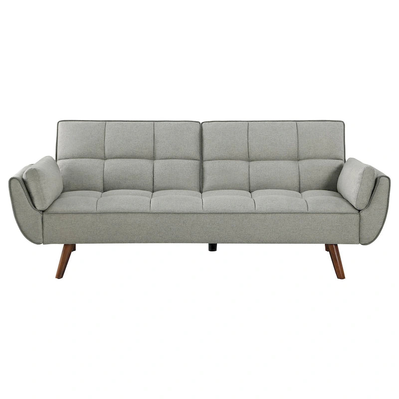 Divano Letto Futon Convertibile con Schienale Trapuntato e Gambe Affusolate, Tessuto Grigio