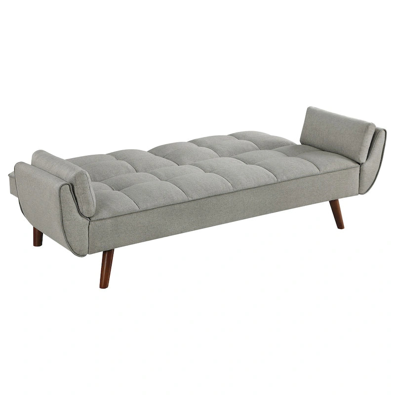 Divano Letto Futon Convertibile con Schienale Trapuntato e Gambe Affusolate, Tessuto Grigio