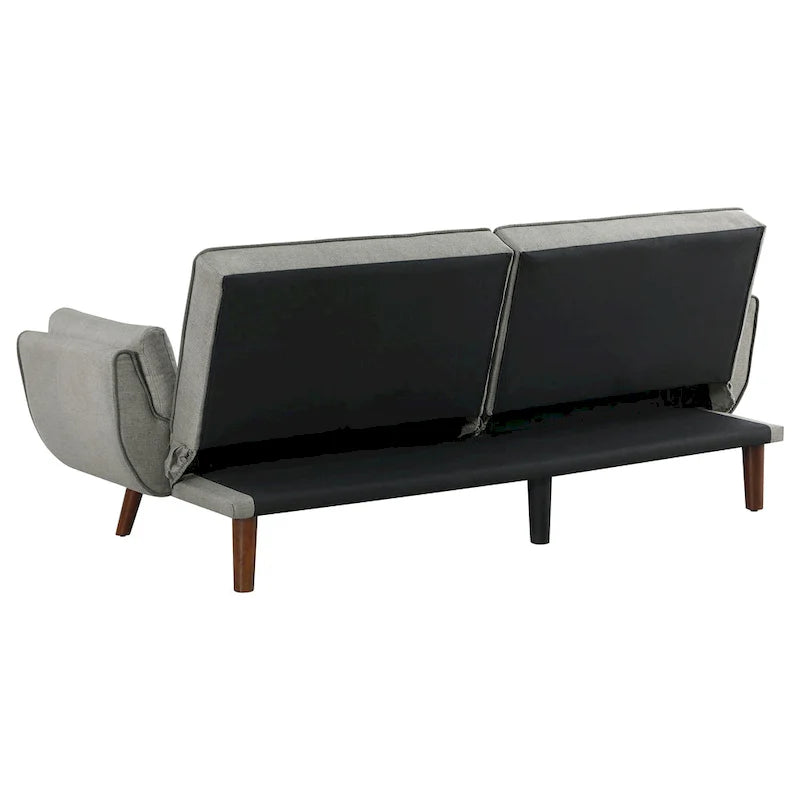 Divano Letto Futon Convertibile con Schienale Trapuntato e Gambe Affusolate, Tessuto Grigio