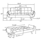 Divano Letto Futon Convertibile con Schienale Trapuntato e Gambe Affusolate, Tessuto Grigio