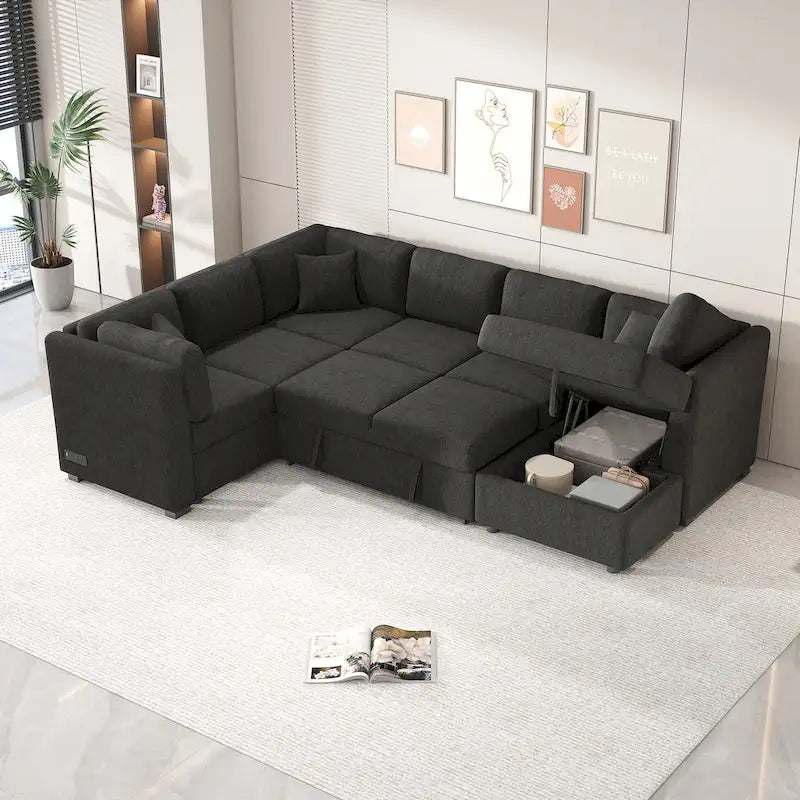 Divano letto componibile a U con chaise longue contenitore