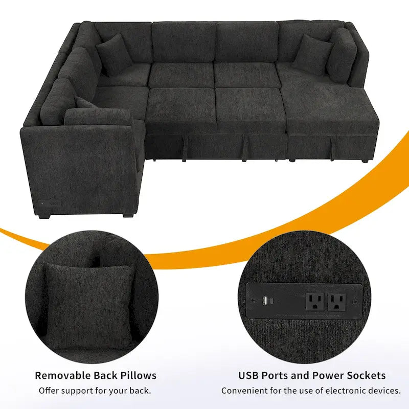 Divano letto componibile a U con chaise longue contenitore