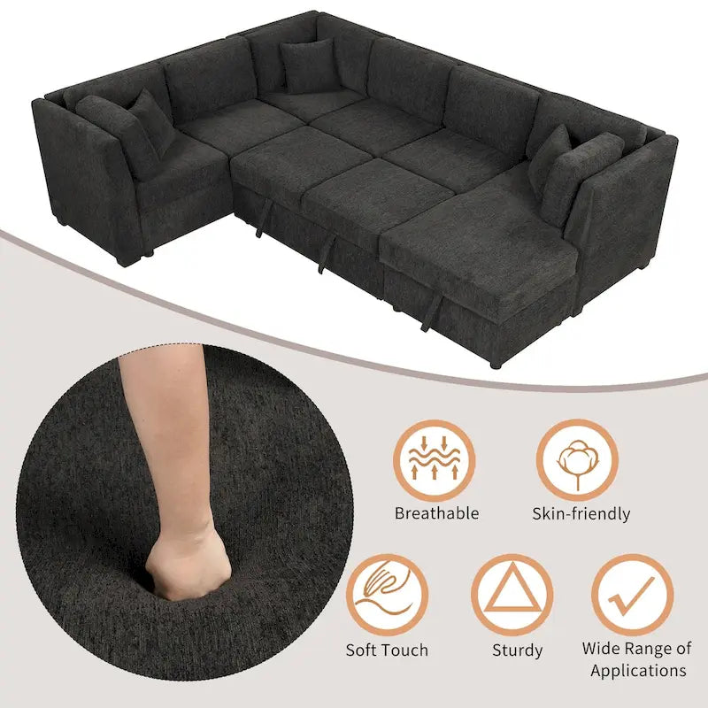 Divano letto componibile a U con chaise longue contenitore