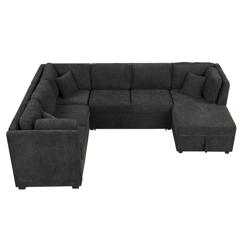 Divano letto componibile a U con chaise longue contenitore