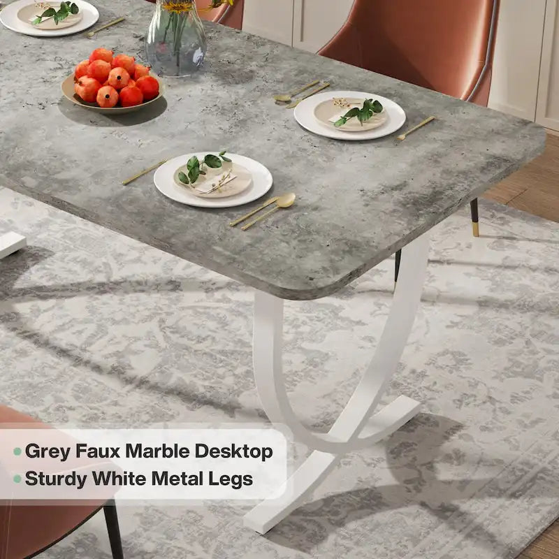 Tavolo da pranzo rettangolare per 4-6 persone, tavolo da cucina moderno da 160 cm con piano in finto marmo e gambe in metallo, grigio e oro