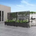 MAYEERTY plantenbak met trellis, zwart ijzer, klassieke lamellenstijl Helen Street 01, gecombineerde stijl, 72x47x16in, set van 3 stuks